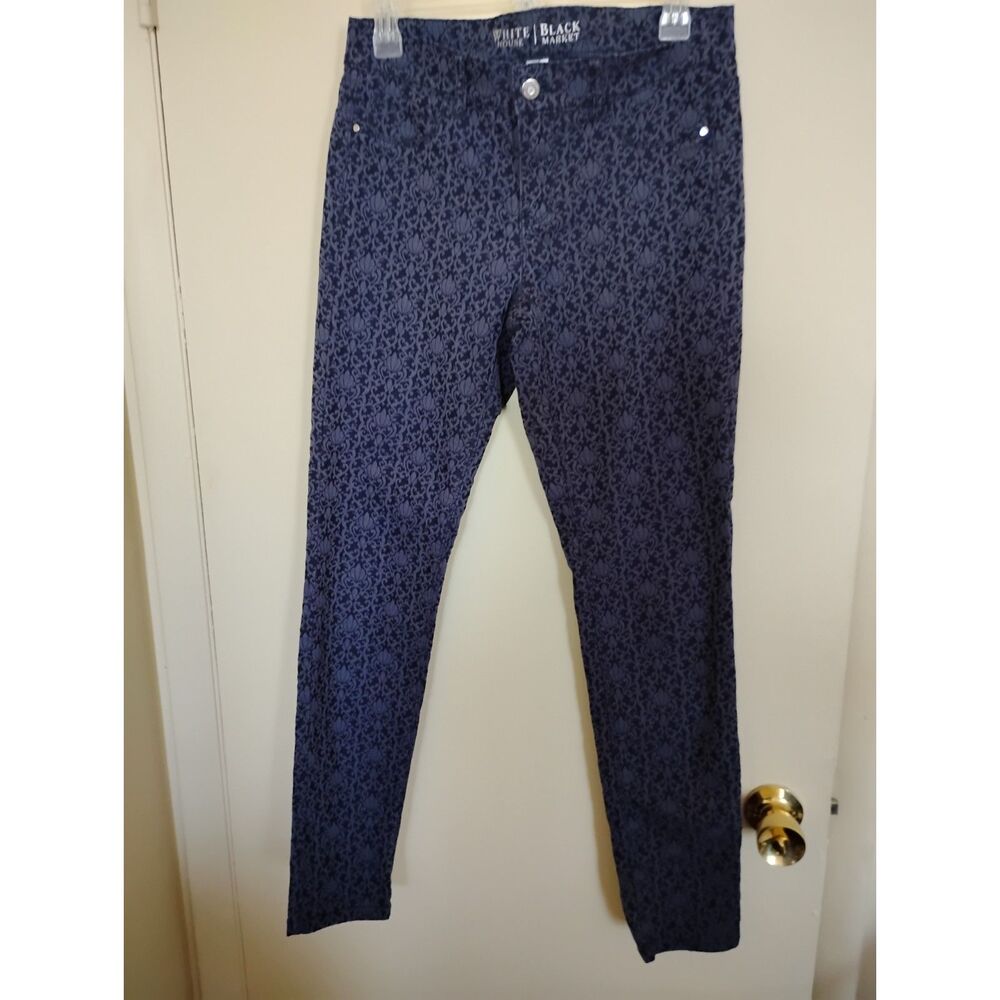 White House/Black Market Patterned Textured Navy Skinny Jeans size 6 Women's